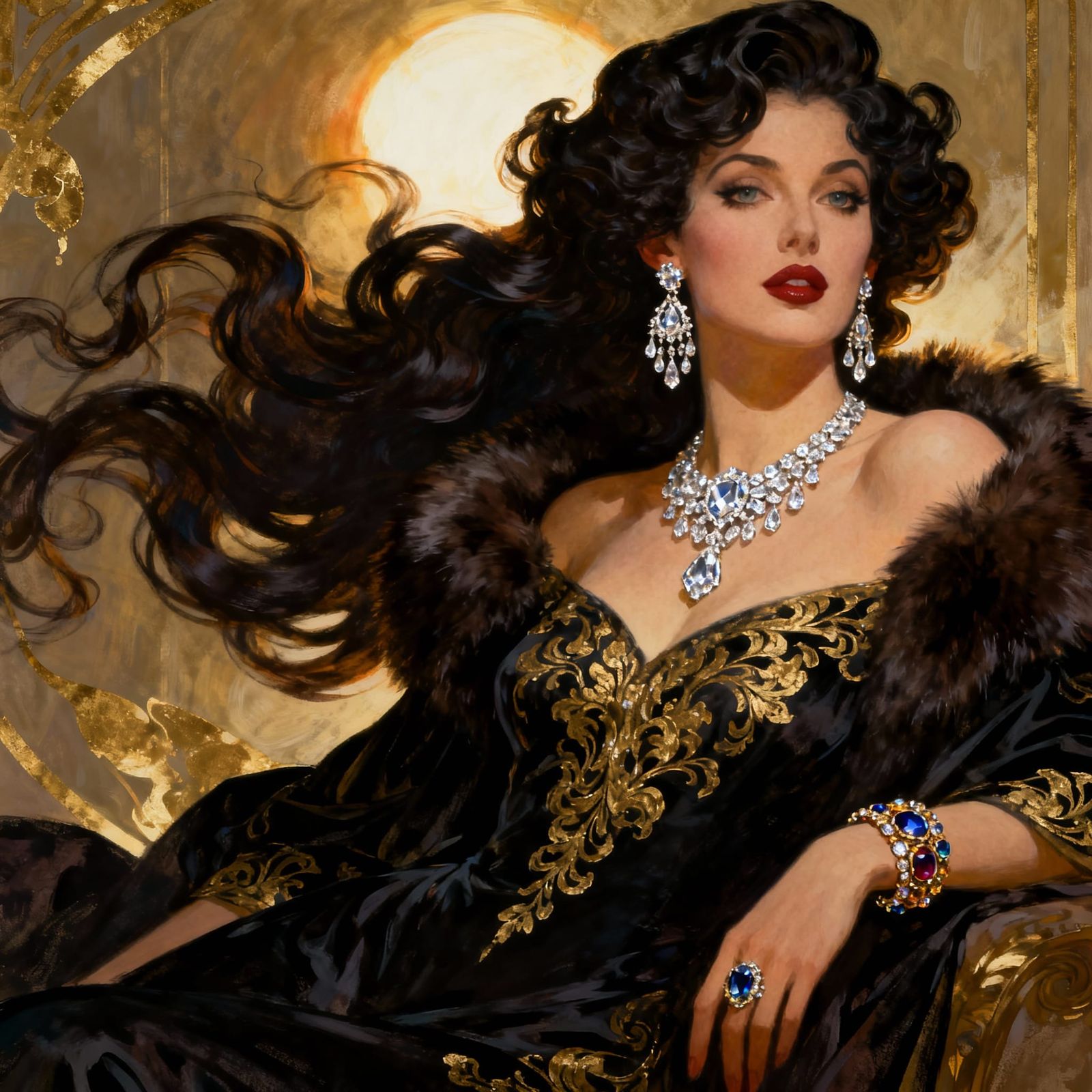 Elegant Woman in Luxurious Gown Digital Painting