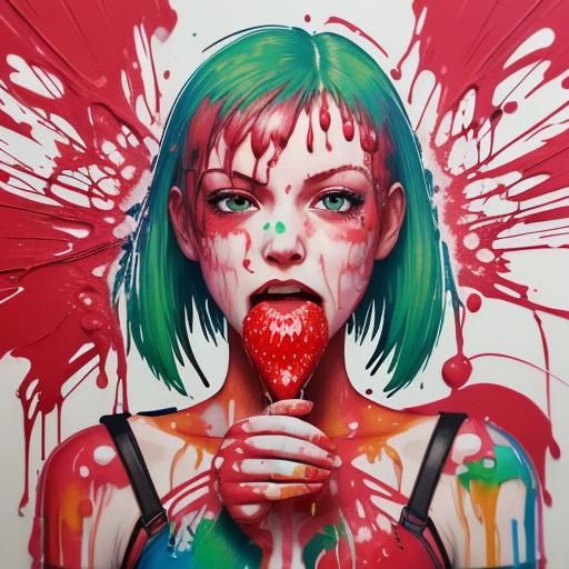 Singing Strawberry in Graffiti Splash Art Style