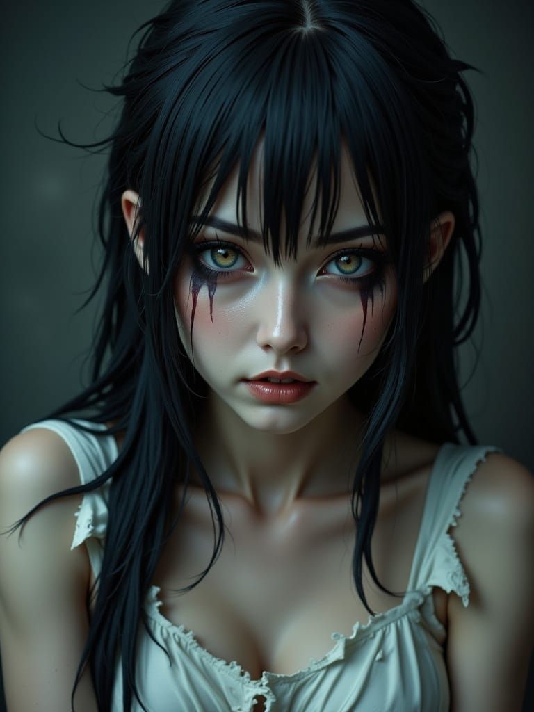 Haunting Close-Up of Sadako in Tattered Dress