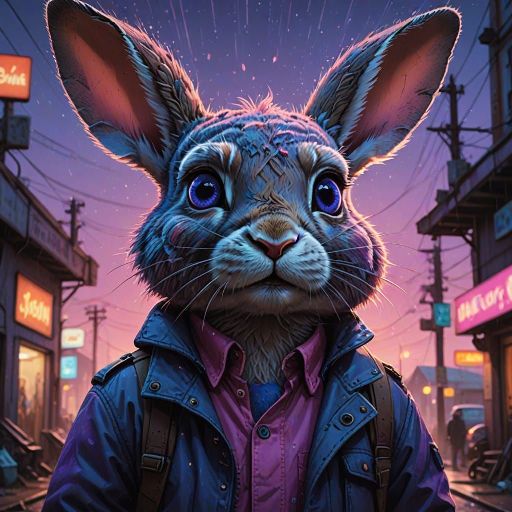 Cinematic Digital Art of a Rabbit with Expressive Blue Eyes ...