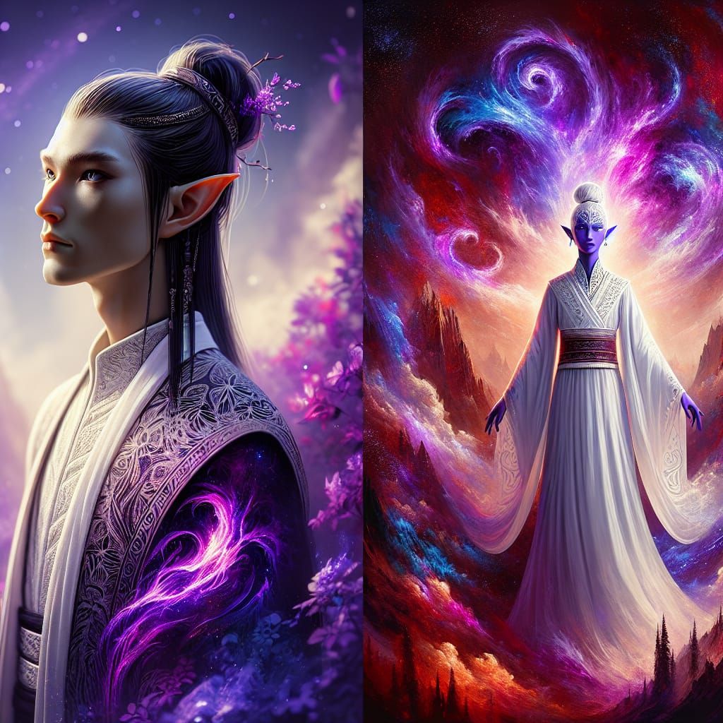 Ethereal Half-Elf Monkess in Vibrant Fantasy Realm