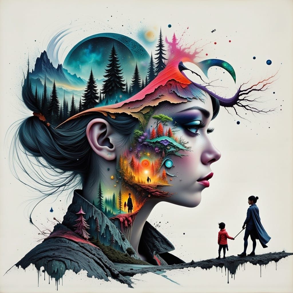 Persistence <lora:Dreamweave Flux:1.0> <lora:Biohazard Beautiful:1.0> Journey Collage Adventure Dreams Double exposure