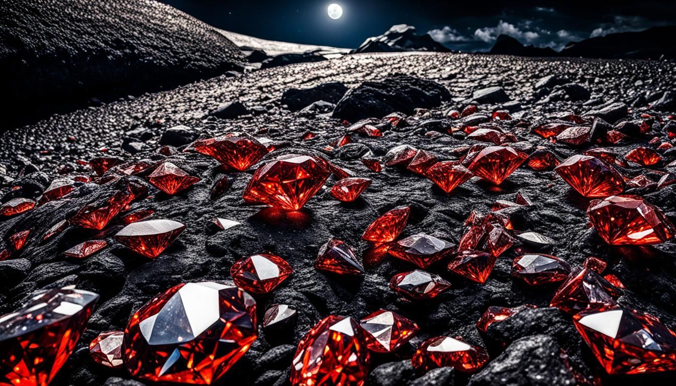 Diamonds Emerge from Lava River Under Moon