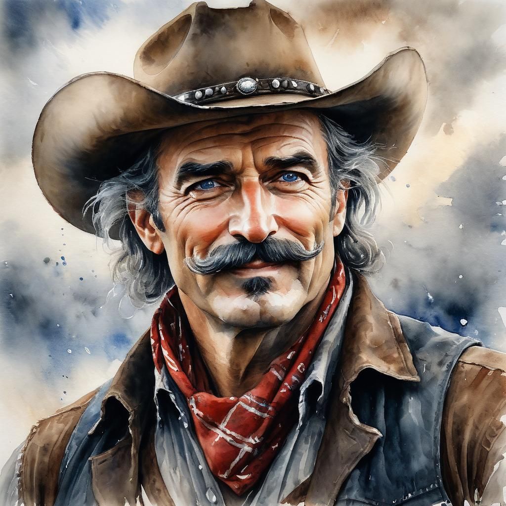 Impressionistic Watercolor Portrait of Smiling Man