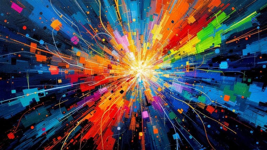 Explosion of Neon Shapes in Abstract Expressionism