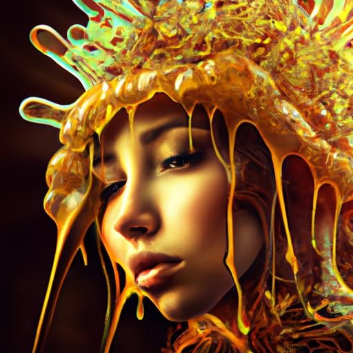 Melting Honey Crown Portrait in Art Nouveau Style