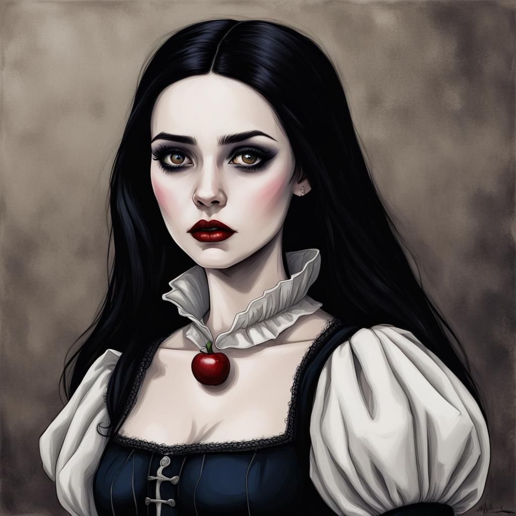 Snow White as Wednesday Addams in Burtonesque Style