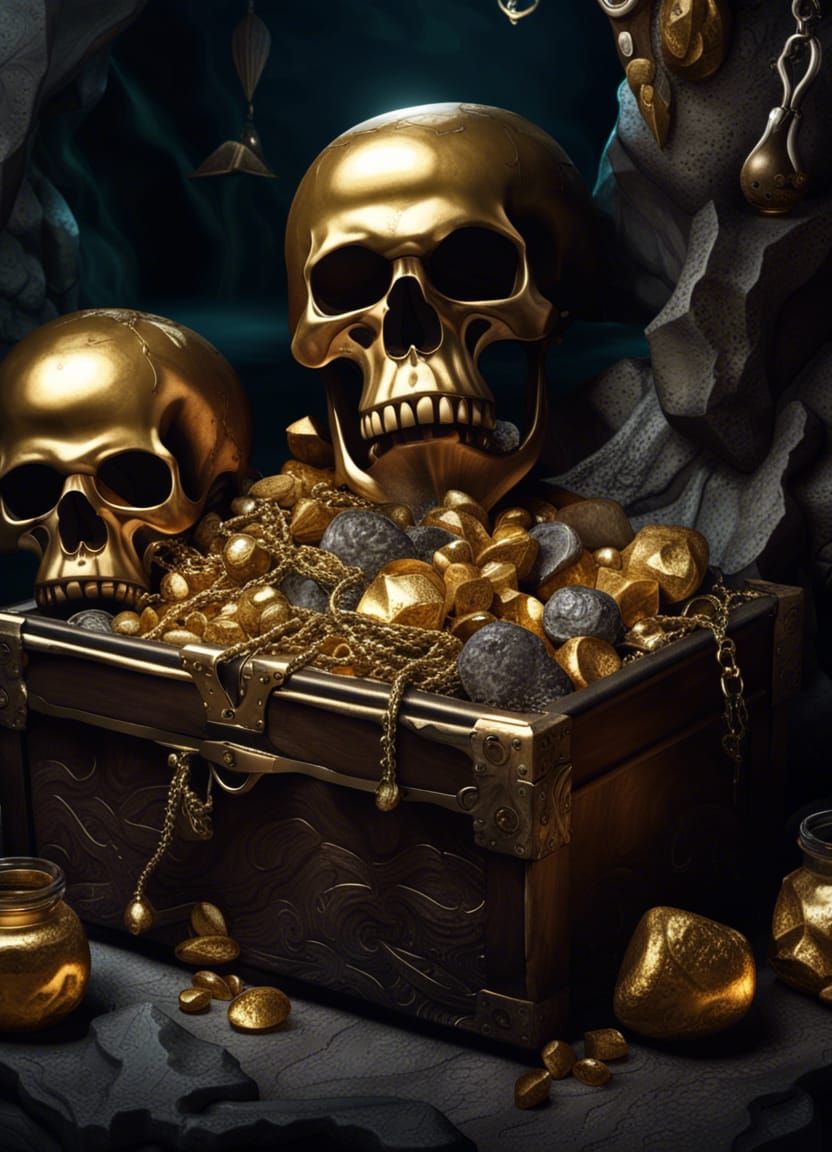 Pirate Skull Treasure Cave in Dark Fantasy Style