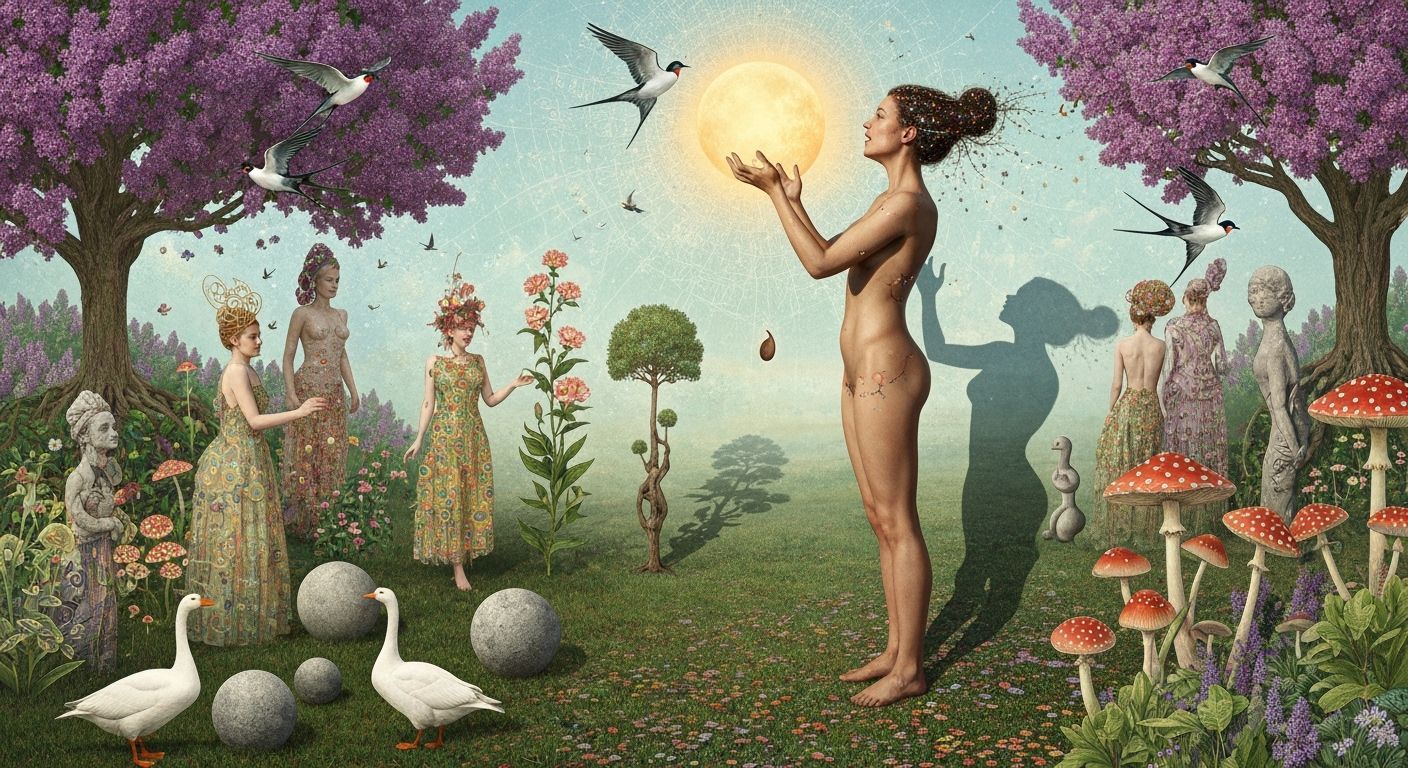 Cosmic Surreal Goddess in Dreamlike Garden