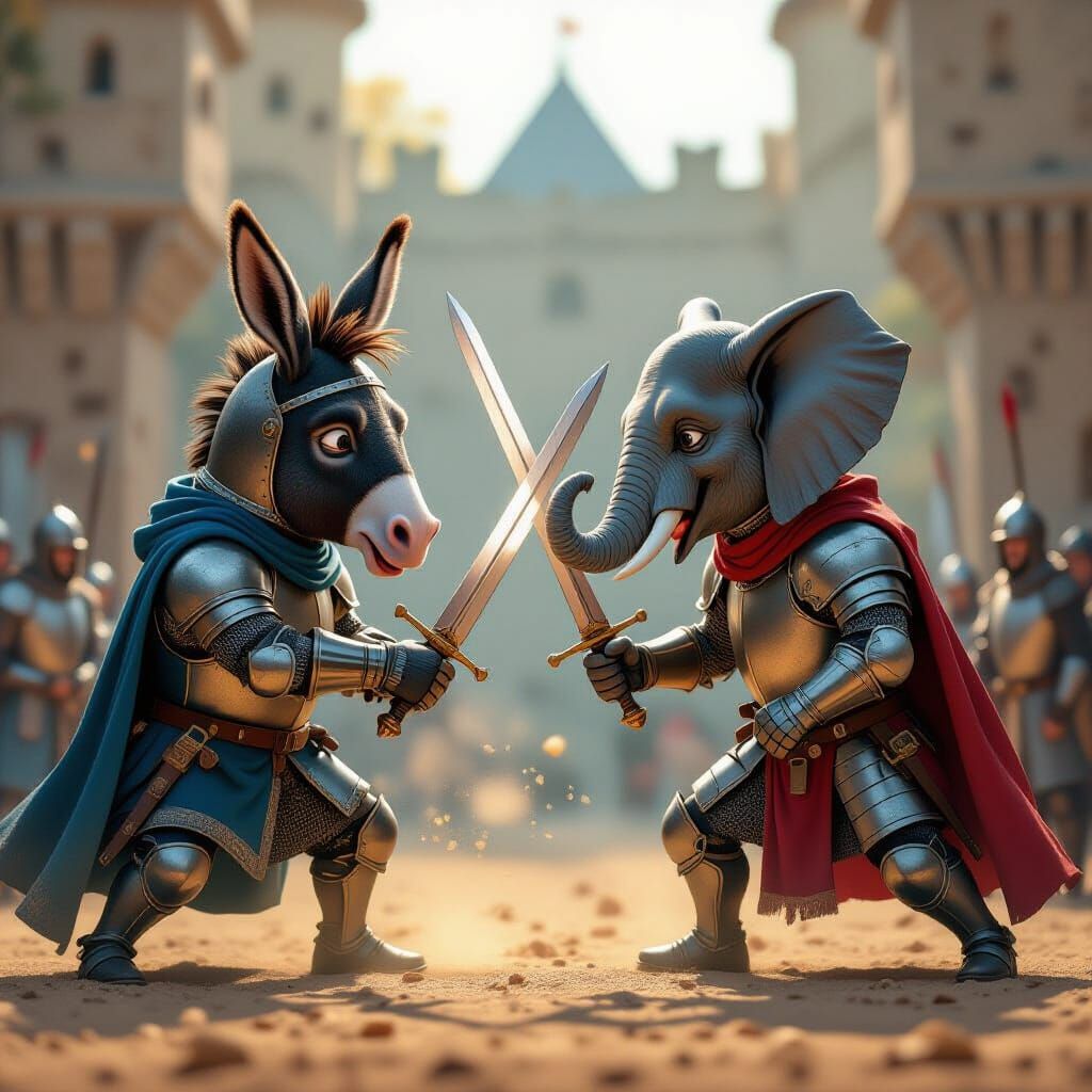 Comical Knight Duel: Donkey vs Elephant Heads