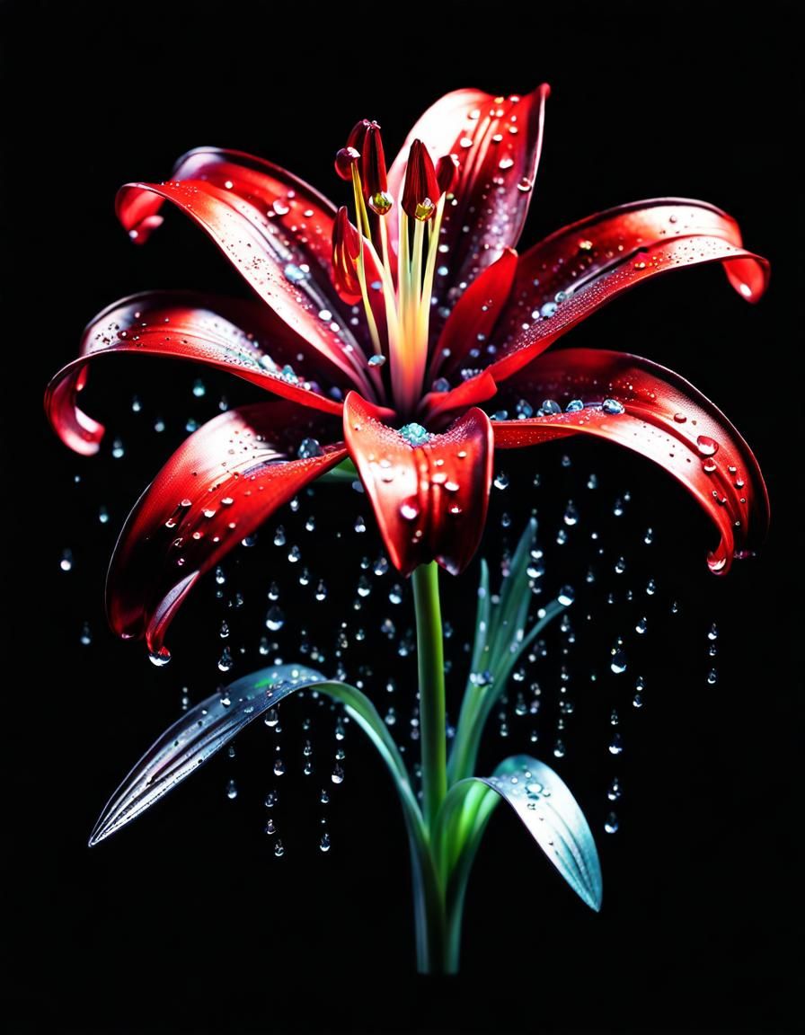 Red Crystal Lily in Art Deco Style