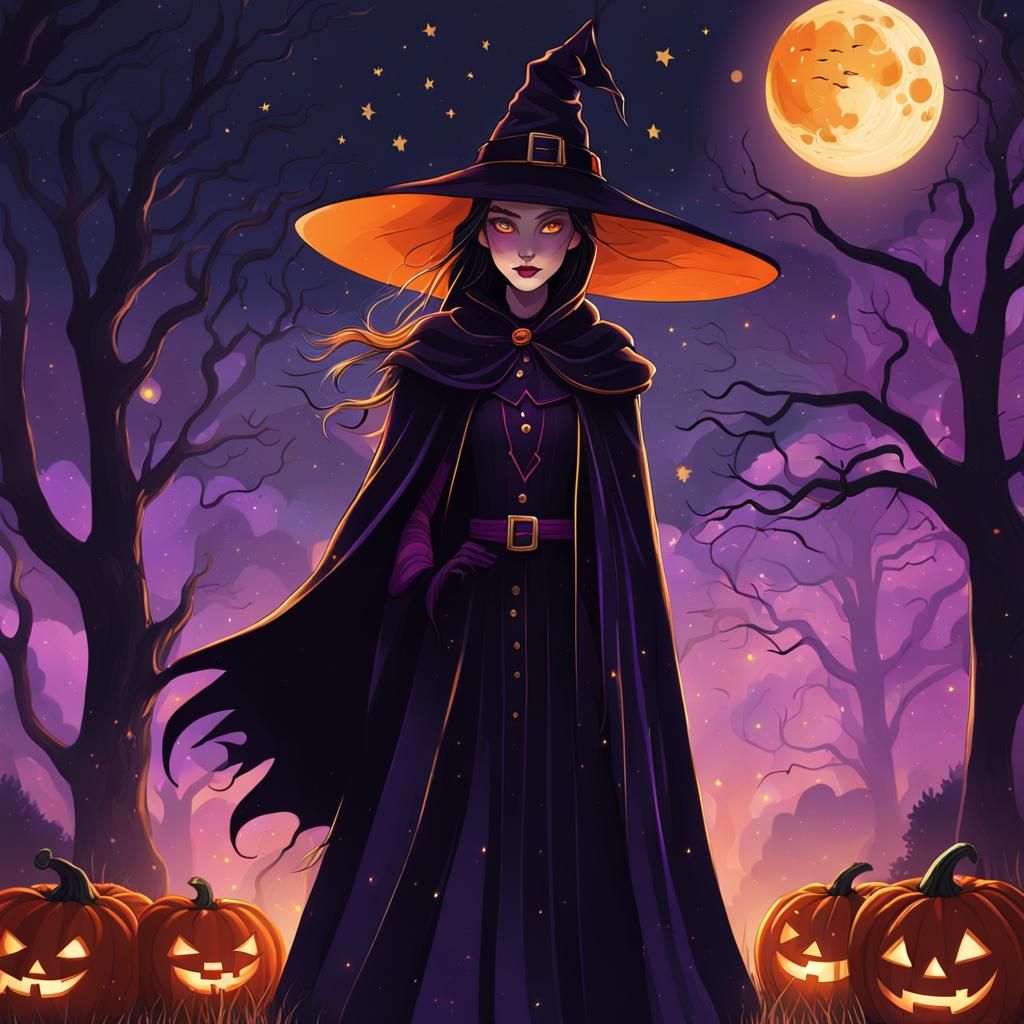 Eerie Witch in Whimsical Halloween Illustration