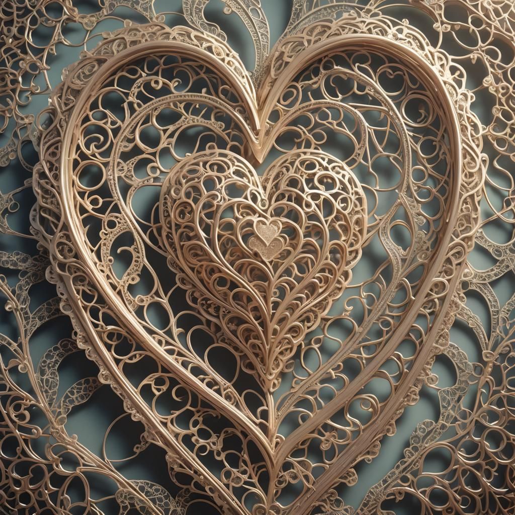 Lace Heart with Filigree Pattern in Ethereal Light