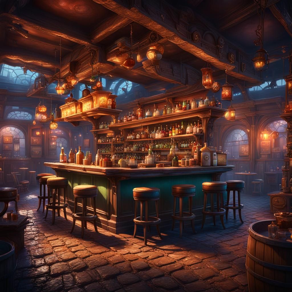 Vibrant Neighborhood Bar in Detailed Matte Painting