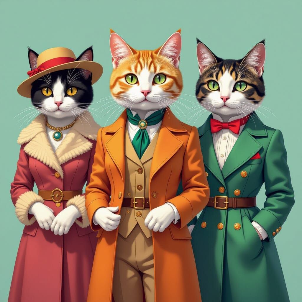 Cats Through Generations in Illustrative Style