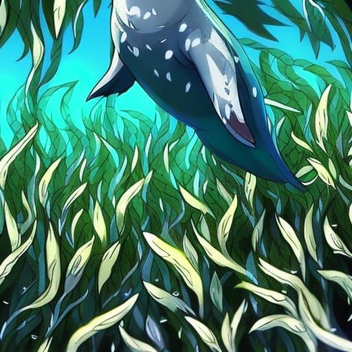 Australian Sea Lion in Kelp Forest: Anime Style