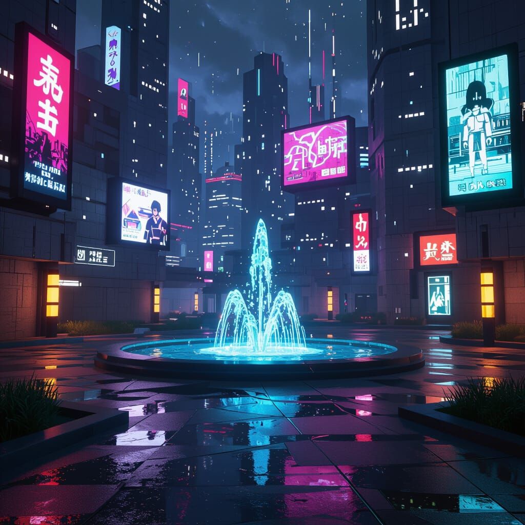 Sci-Fi City Park in Low Poly Anime Style