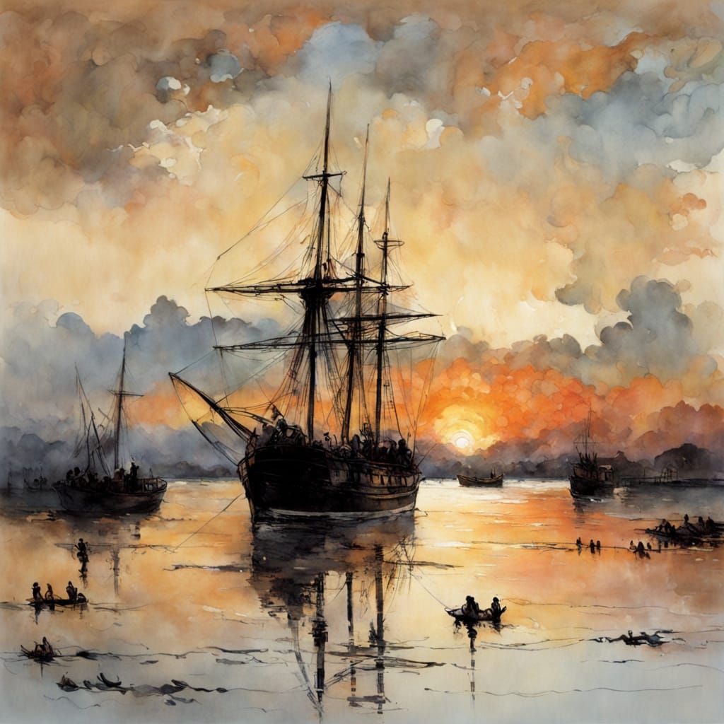 Beautiful Sunset Landscape Painting