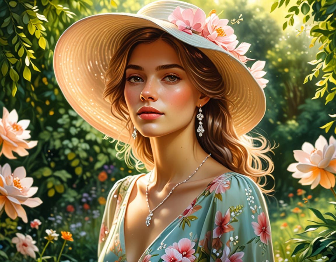 Woman in Garden: Impressionist Oil Painting