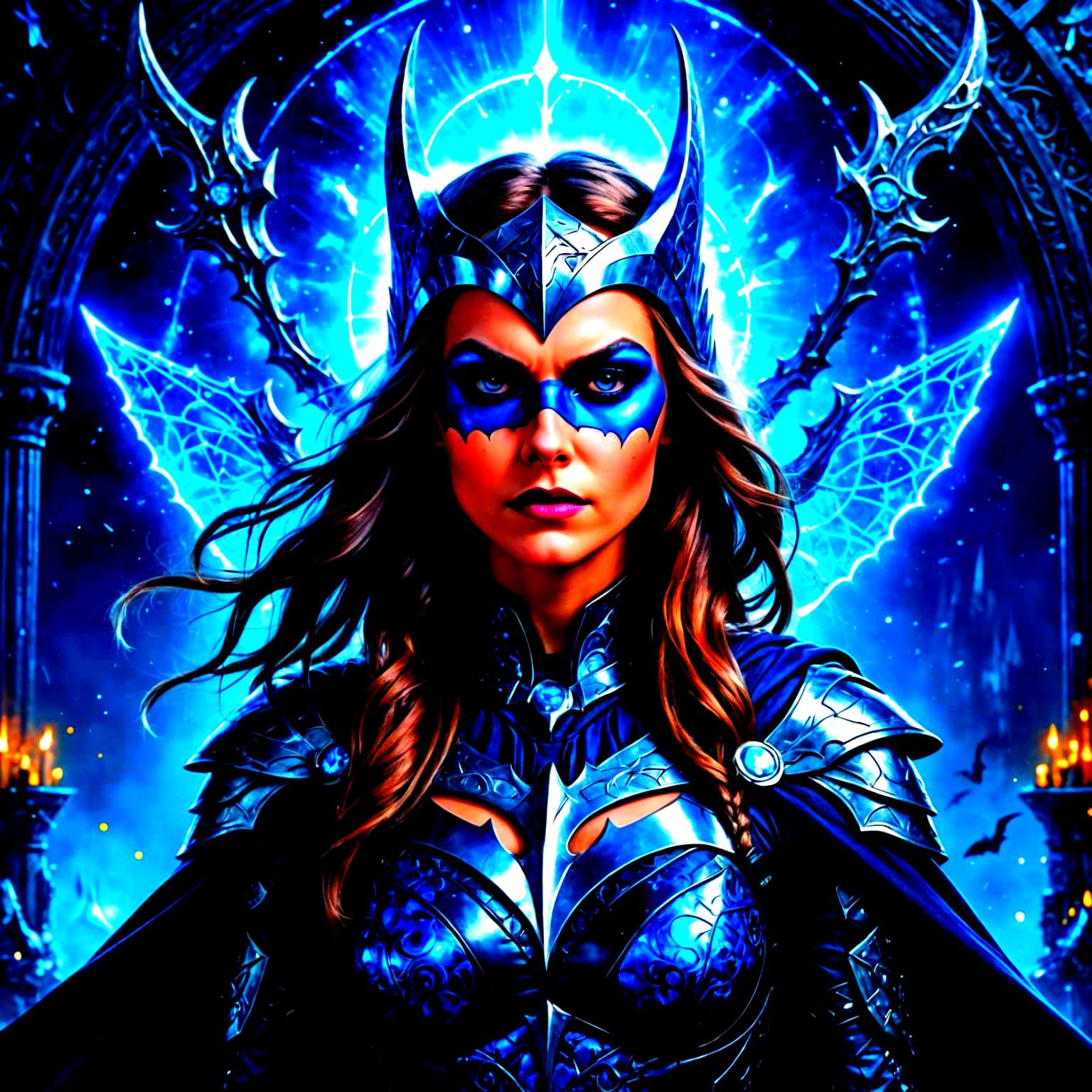 Ethereal Gothic Valkyrie Transcends Darkness with Cosmic Hue...