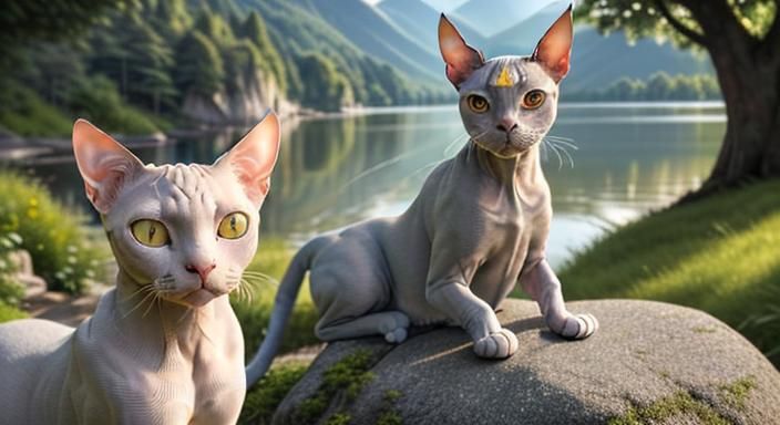 Hyperrealistic Sphynx Cat Portrait at Golden Hour