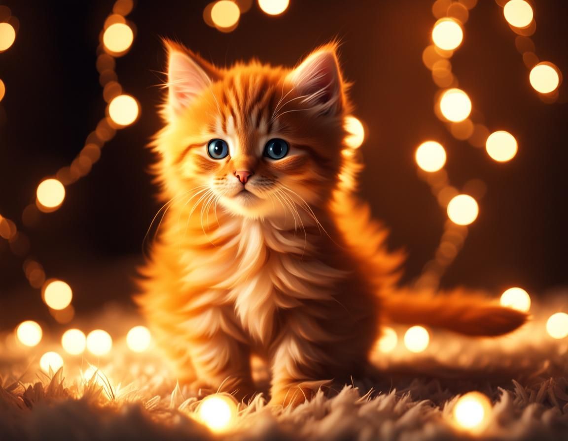 Whimsical Orange Kitten in Warm White Hues