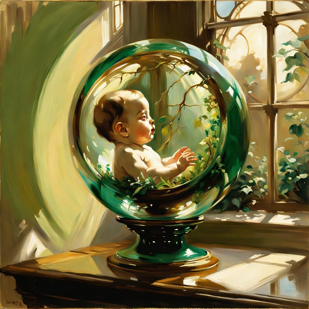Gothic Fetus in Orb with Emerald Garden