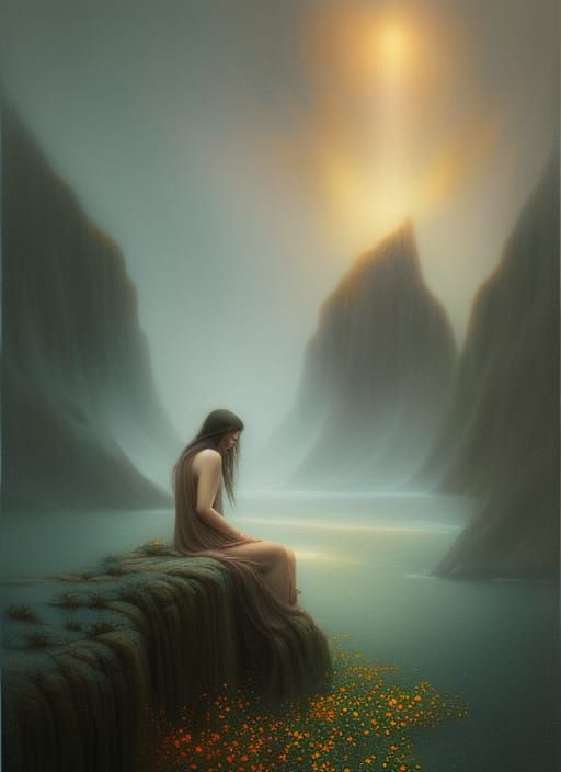 Beacon Cliff at Night: A Surrealist Painting