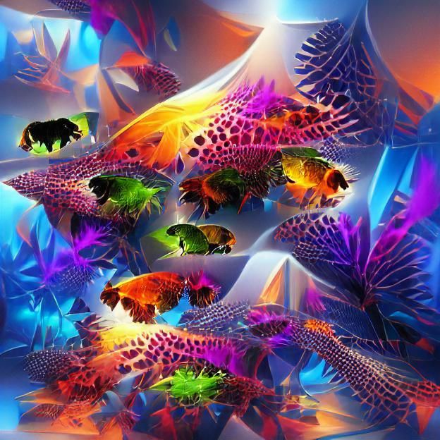 Colorful Fractal Aquarium Fish Concept Art