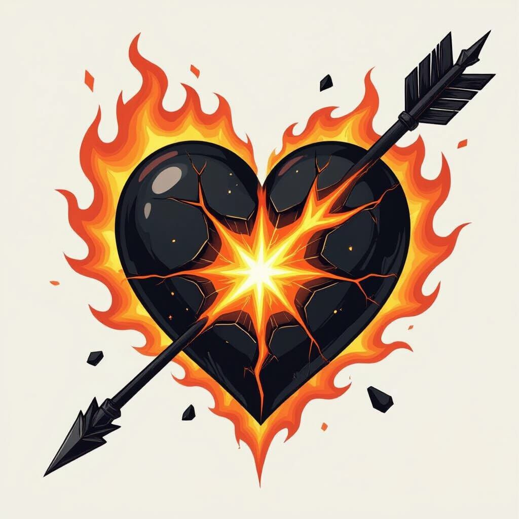 Fiery Arrow Pierces Heart: Anime Style Logo