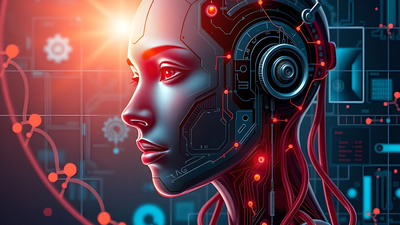 Android Woman Head Schematic Diagram in Pop Art