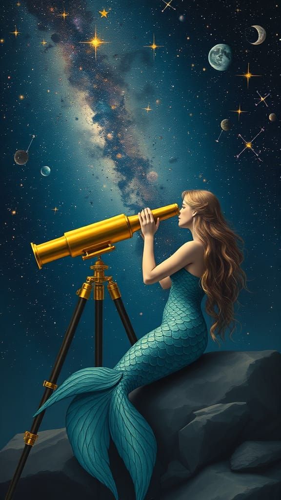 Mermaid Astronomer Observes Constellations in Ethereal Space...