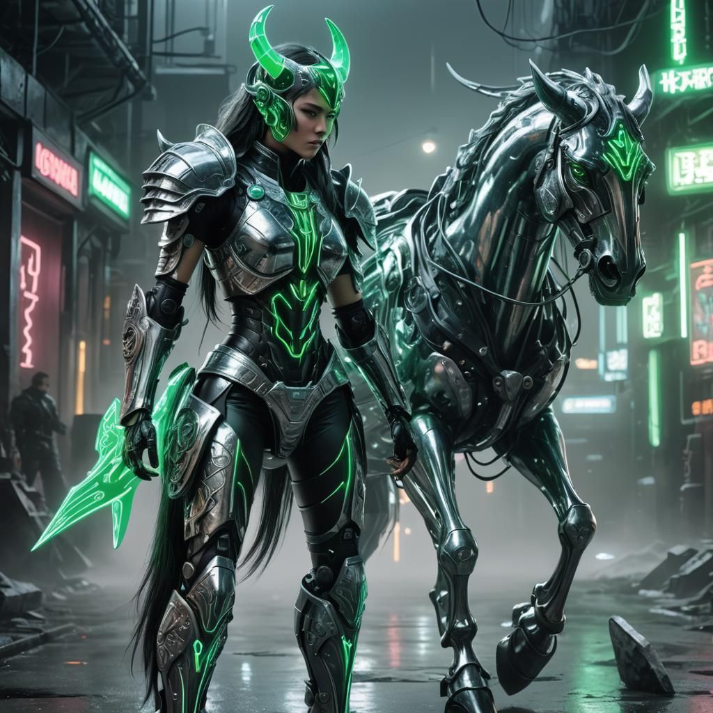 Cyberpunk Centaur Cyborg in Retro Sci-Fi Style