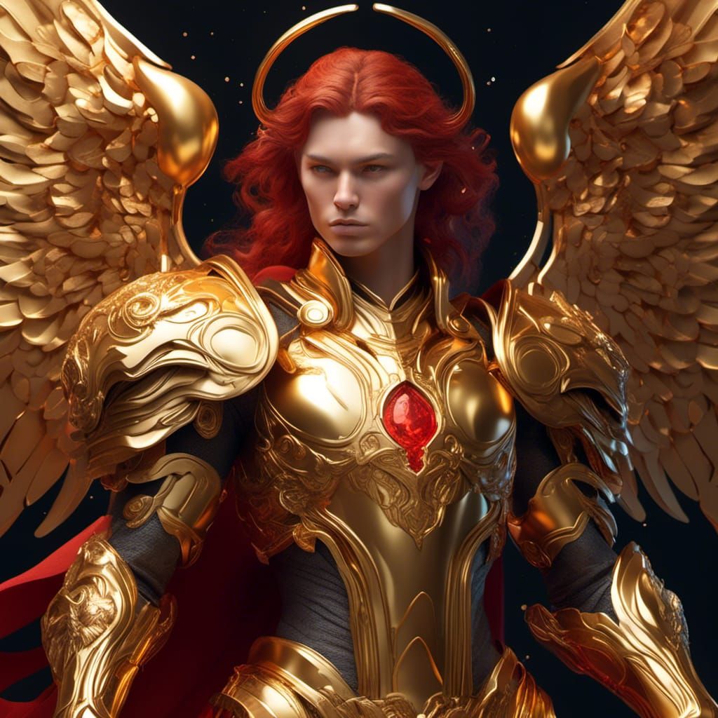 Aries Angel in Golden Armor: Hyperrealistic Illustration