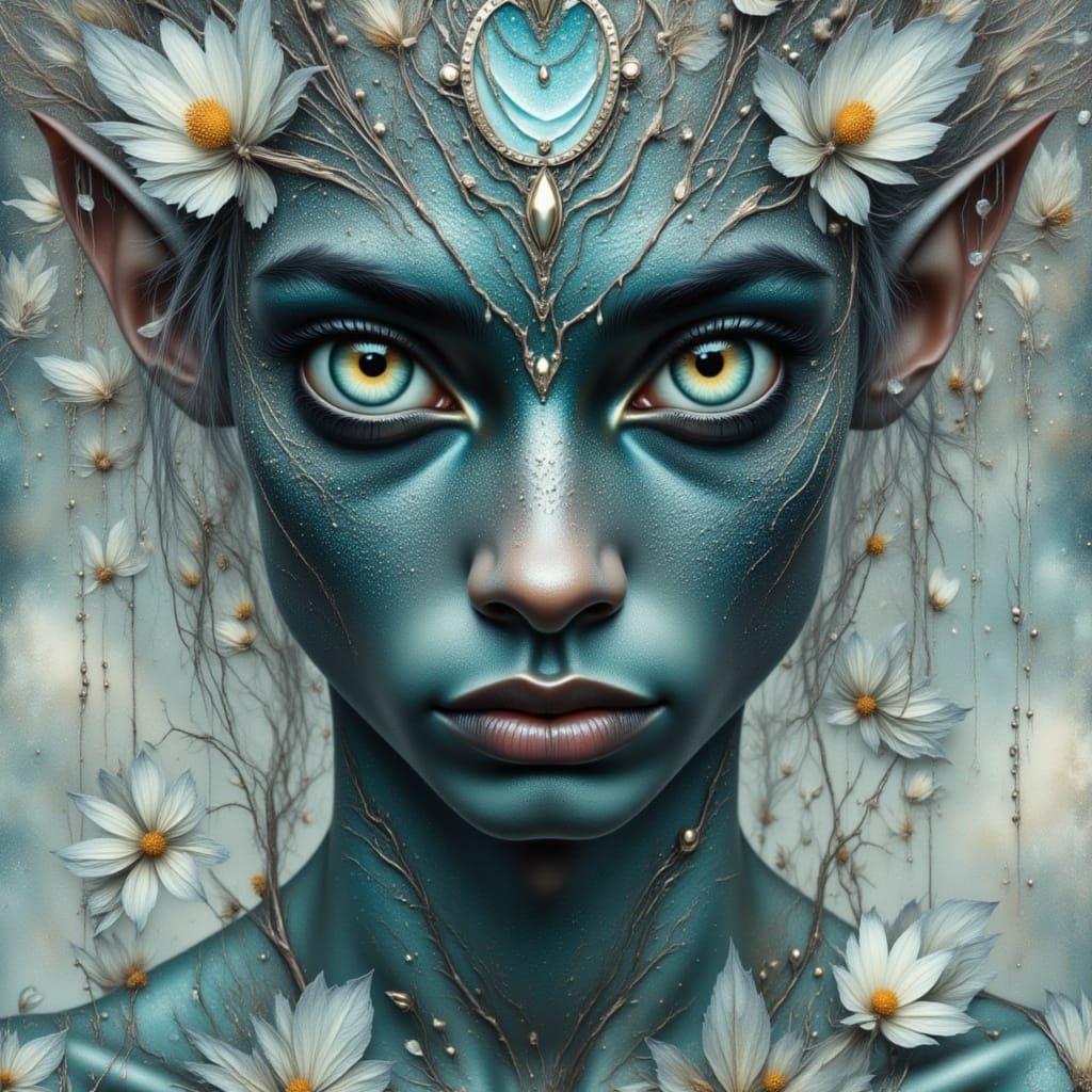 Fairy Alien Man in Nature with Pearlescent Skin