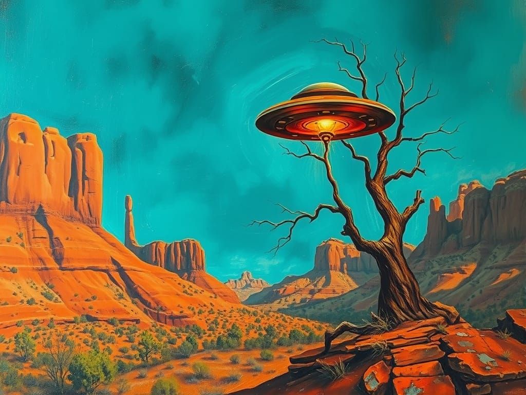 Surreal UFO Scene in Sedona Desert Style