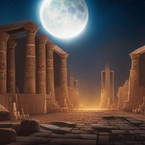 Egyptian Gods in Desert Ruins: Detailed Matte Painting