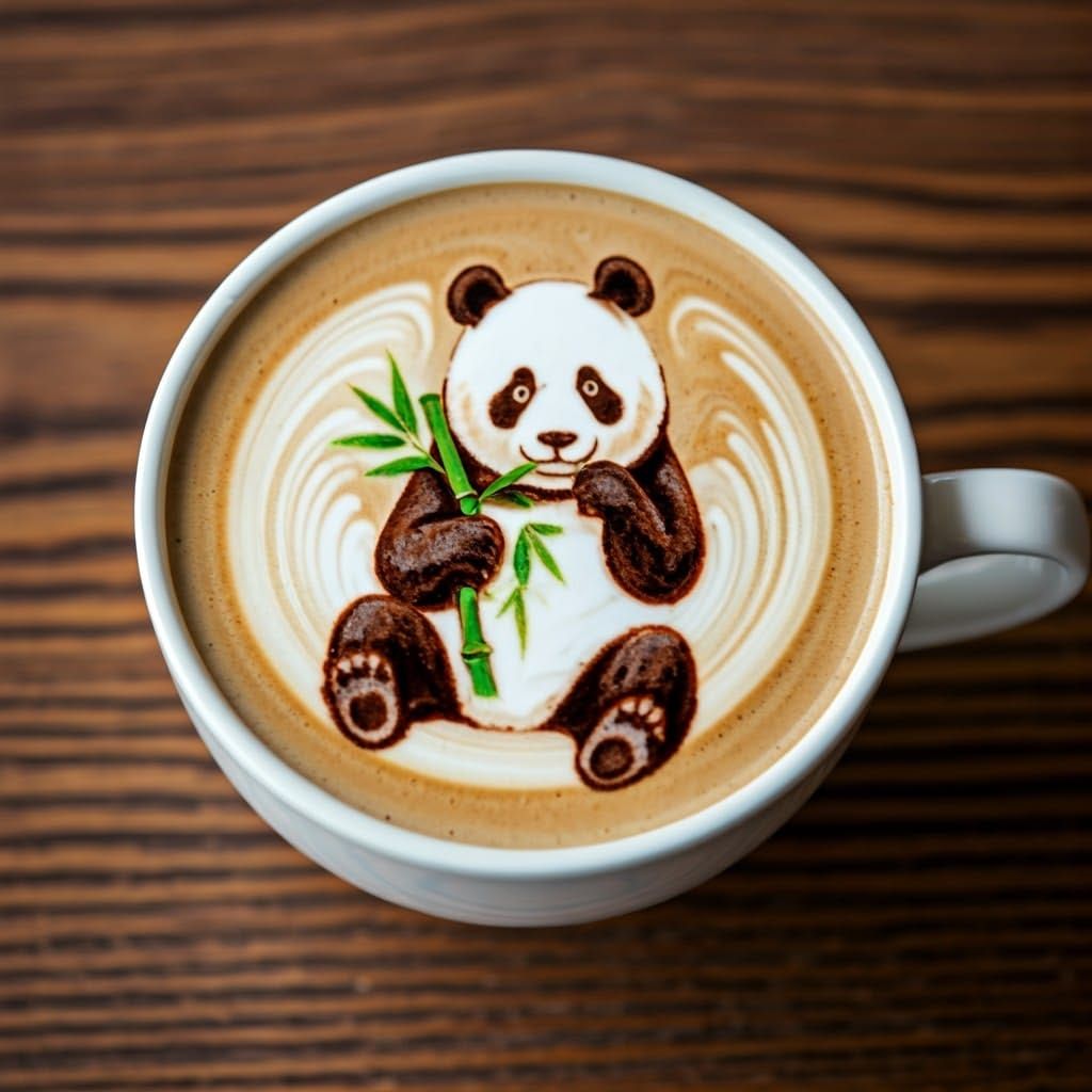 Panda Latte Art Close-Up