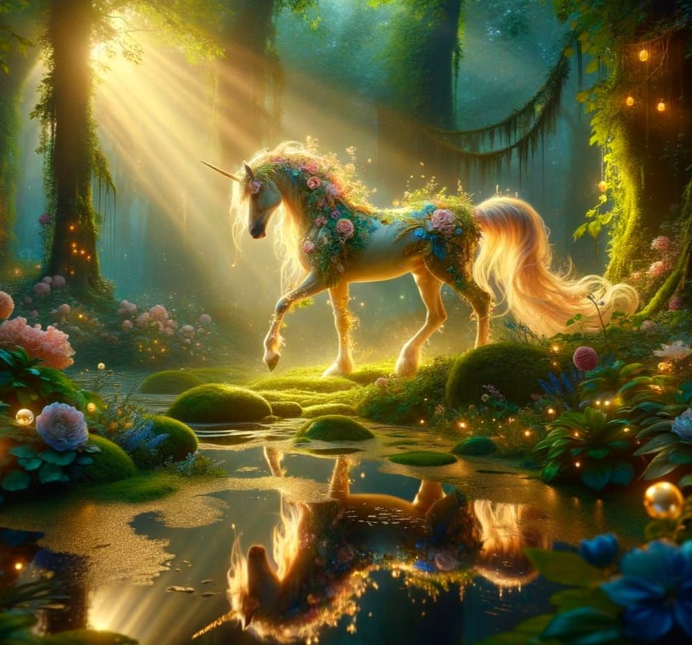 Enchanting Unicorn in Woodland Dawn