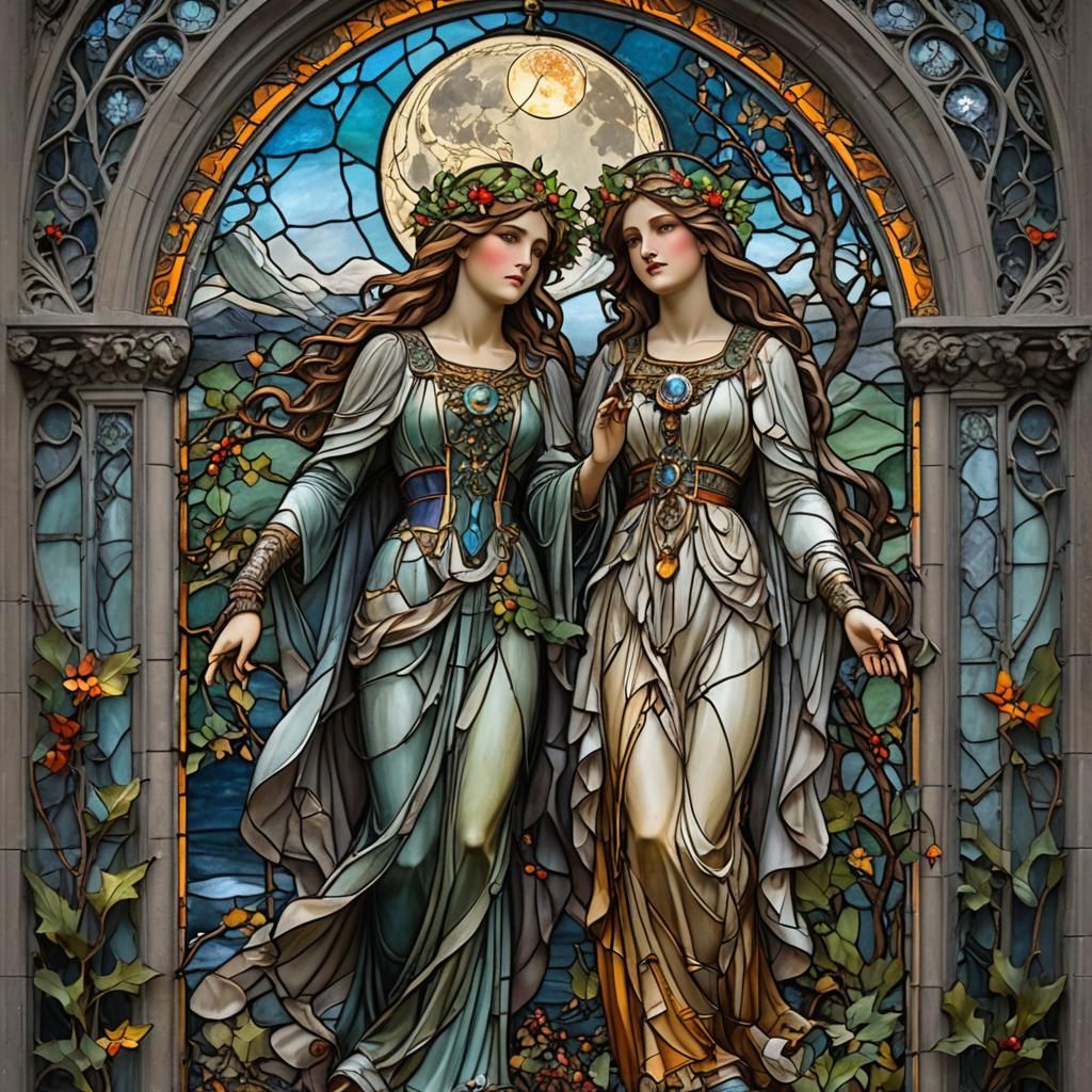 Art Nouveau Stained Glass Gypsy Women Portrait