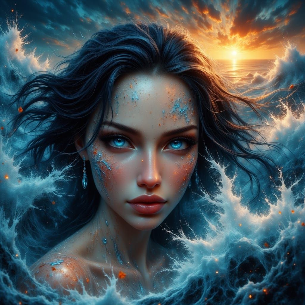 Ethereal Woman Portrait with Ocean Aura