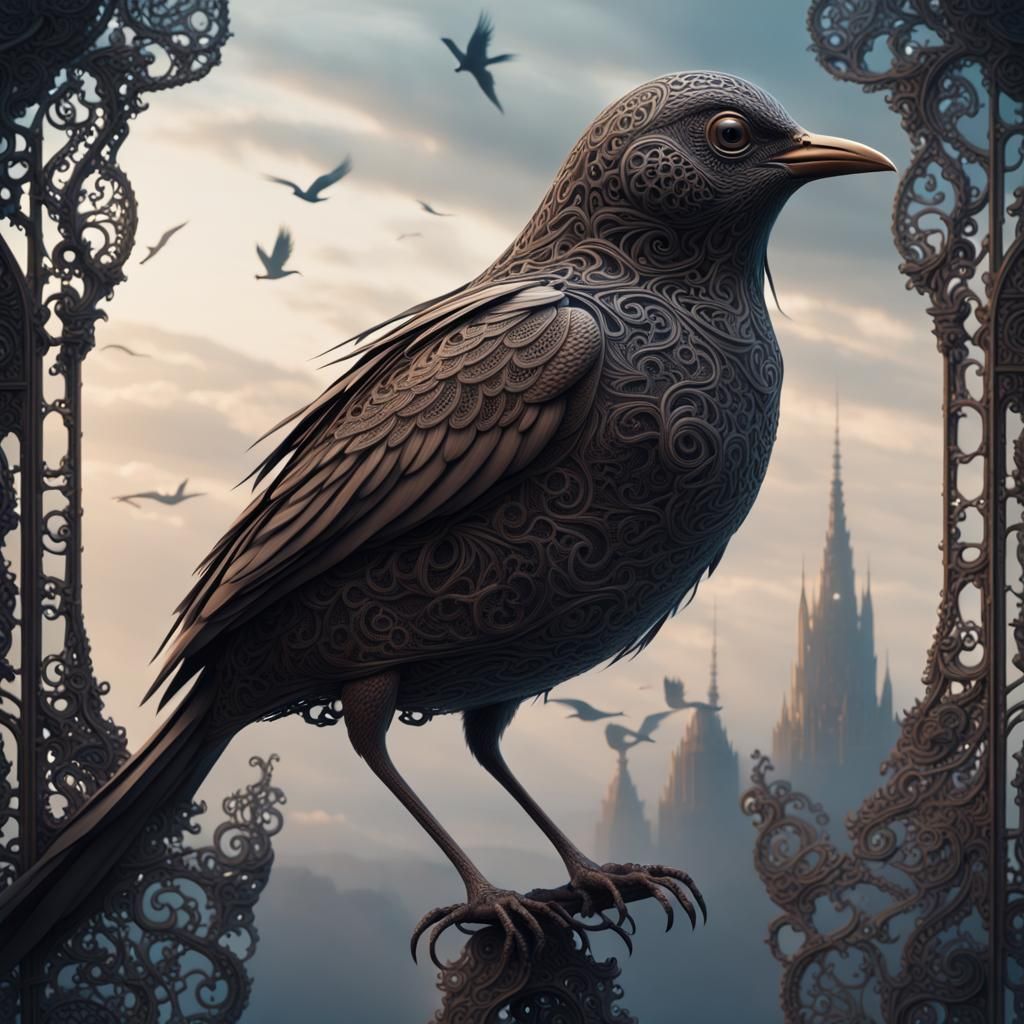Intricate Lace Bird: A Digital Matte Painting