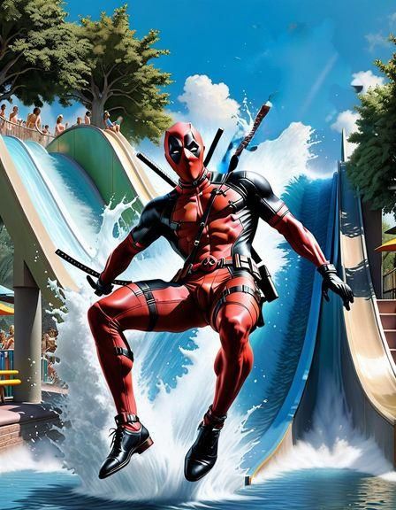 Deadpool's Water Park Adventure in Hyperrealistic Detail