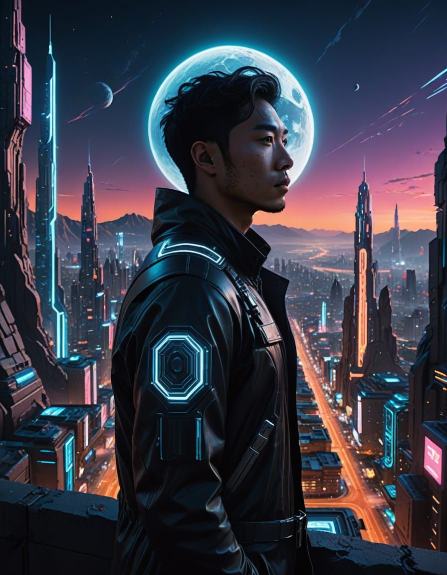 Surreal Futuristic Fantasy Canyon at Night, with Giant City ...