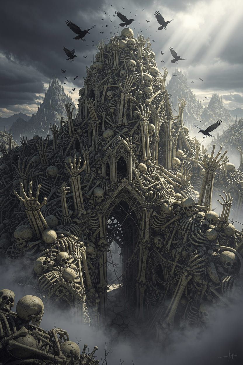 Epic Mountain of Skulls and Limbs with Ravens