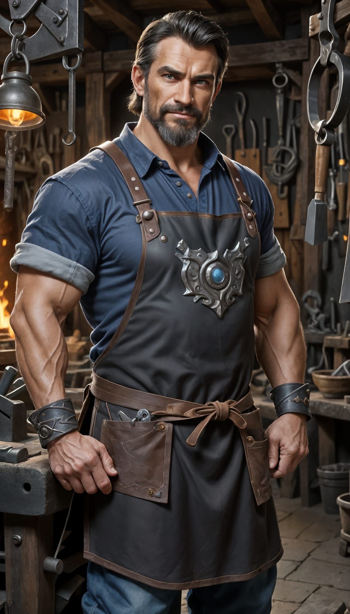 Fantasy Blacksmith in Smithy, Warcraft Style