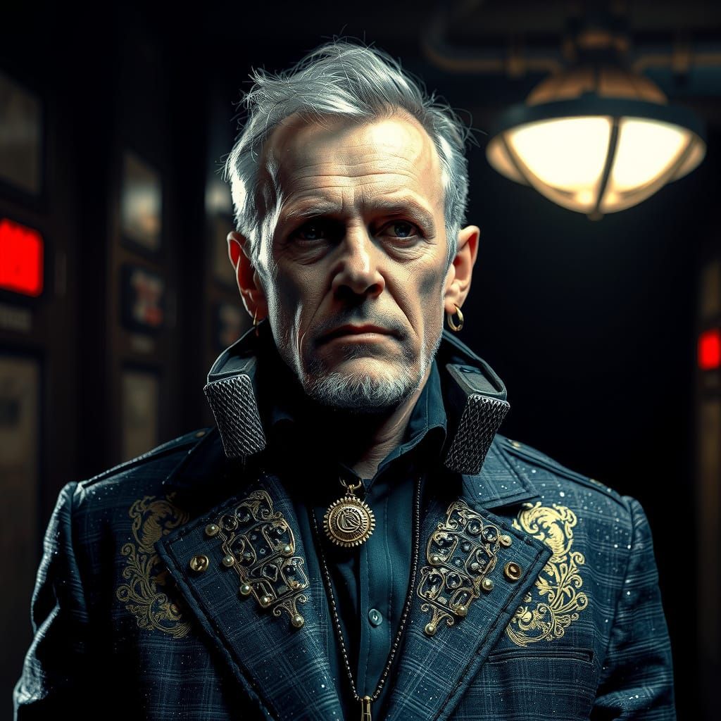 Cyberpunk Detective George Bancroft in Noir Shadows