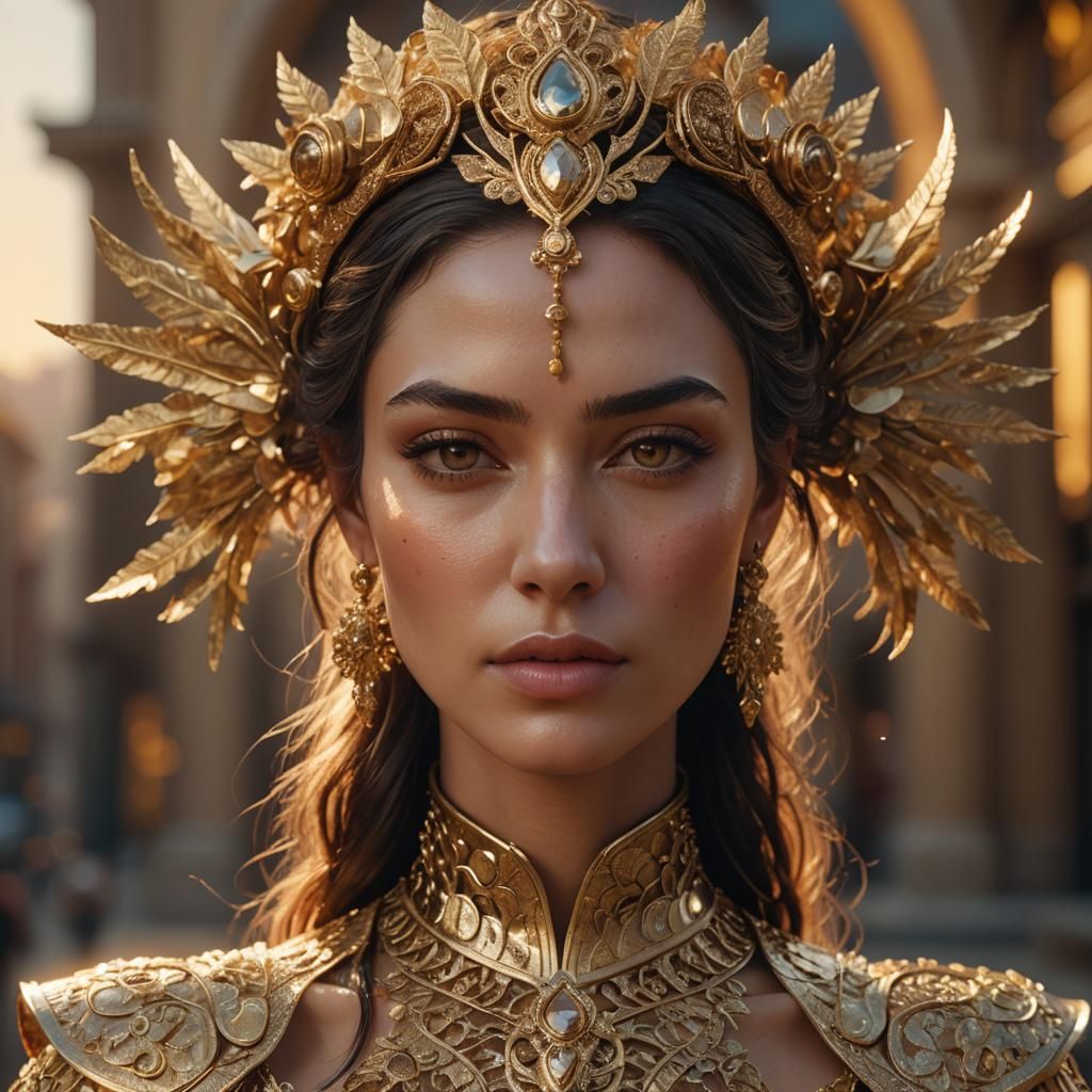 Woman in Gold: Hyperrealistic Digital Portrait