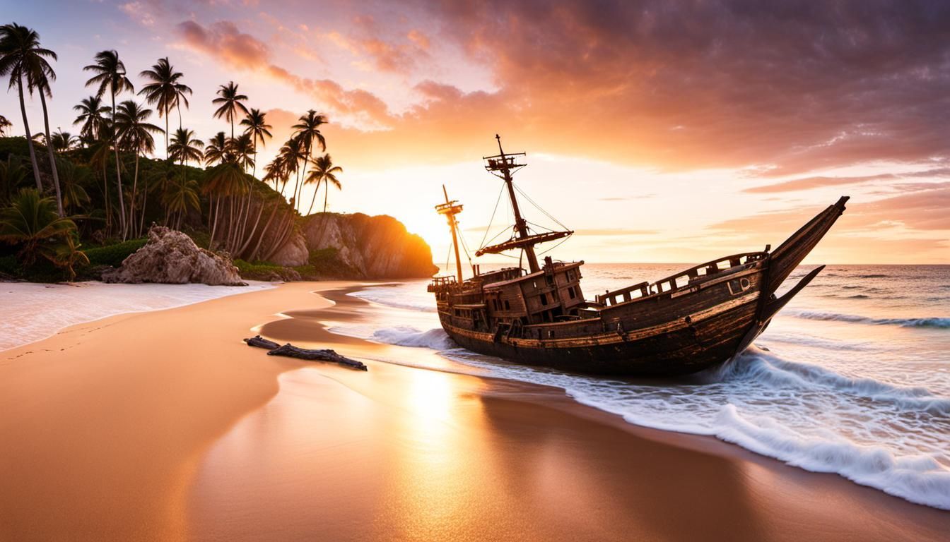 Sunset Beach Shipwreck on Deserted Island