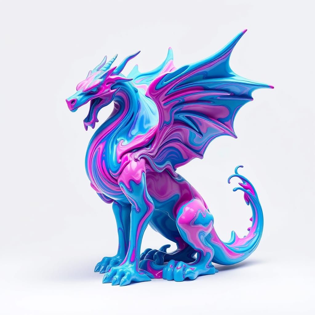 Abstract Mythical Creature Sculpture in Neon Paint